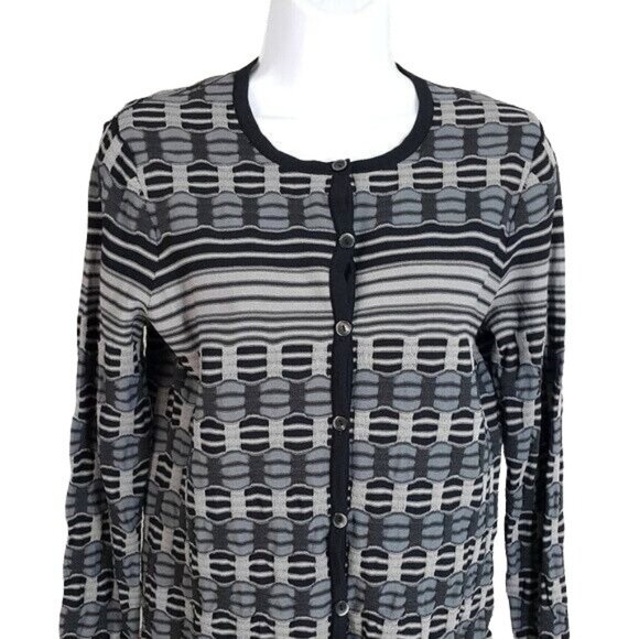 Pendleton Petite Knit Cardigan Sweater Gray Medium Button Long Sleeve Cityscape - Picture 2 of 6